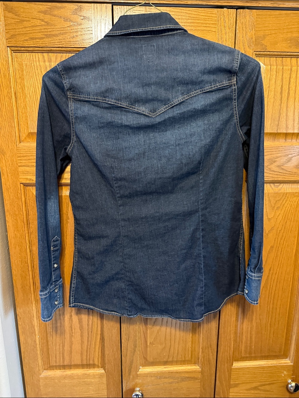 Dark Blue Denim Western Shirt - Women's Snap Button-Front Jean Shirt-Medium - Picture 8 of 12